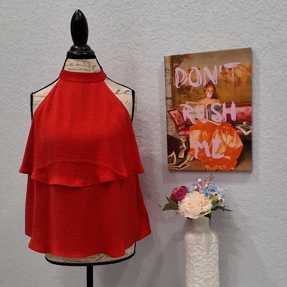 NWT Express Red/Orange Layered Halter Top